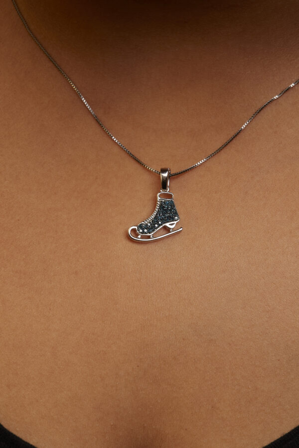 .925 Sterling Silver 1/10 Cttw Blue Diamond Ice Skate Pendant Necklace - alternate view 5