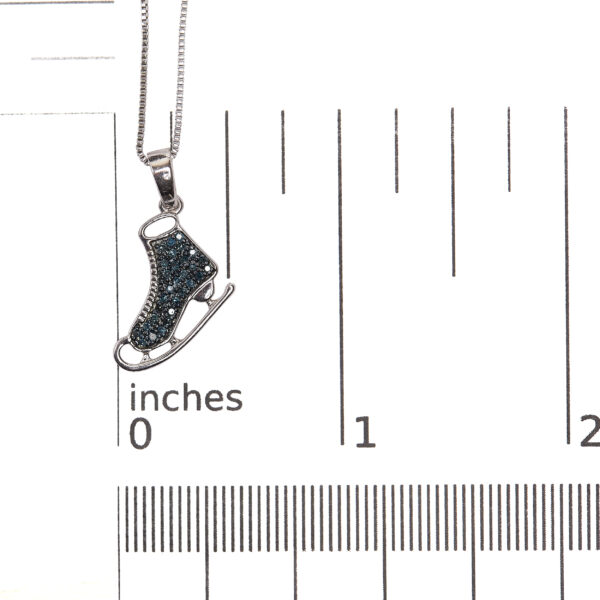 .925 Sterling Silver 1/10 Cttw Blue Diamond Ice Skate Pendant Necklace - alternate view 4