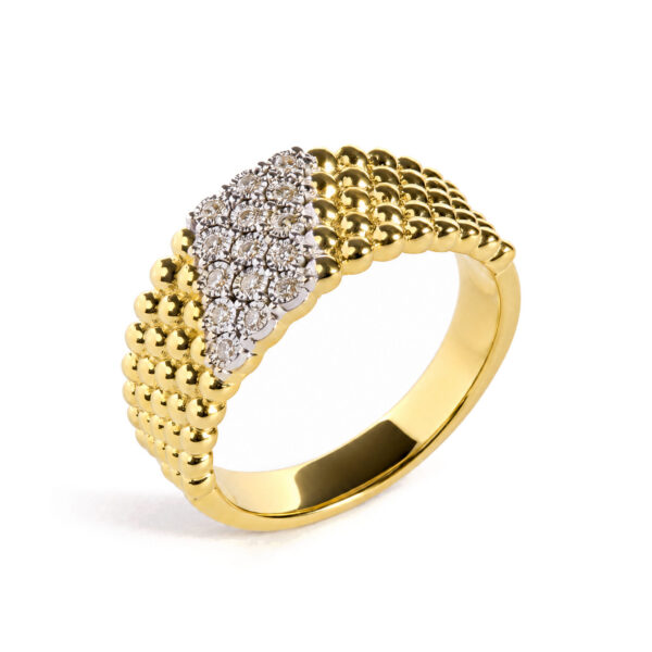 Yellow Gold Vermeil 1/10 Cttw Diamond Beaded Band Ring - Silver - alternate view 3