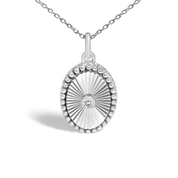 14K White Gold Diamond Accent Oval Fluted Medallion Pendant Necklace - alternate view 2