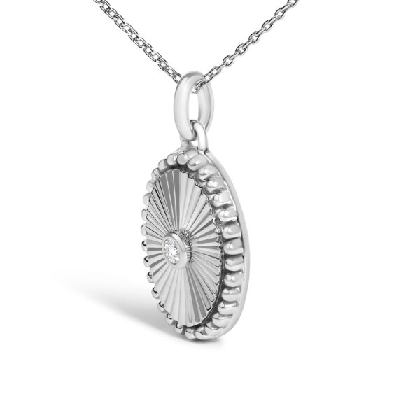 14K White Gold Diamond Accent Oval Fluted Medallion Pendant Necklace - alternate view 3