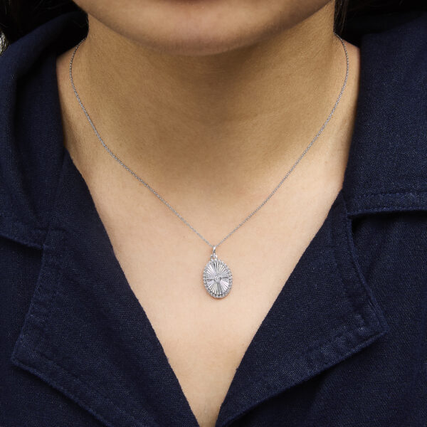 14K White Gold Diamond Accent Oval Fluted Medallion Pendant Necklace - alternate view 5