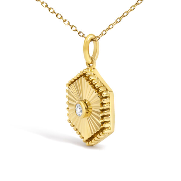 14K Yellow Gold Diamond Accent Fluted Hexagon Medallion Pendant Necklace - alternate view 3