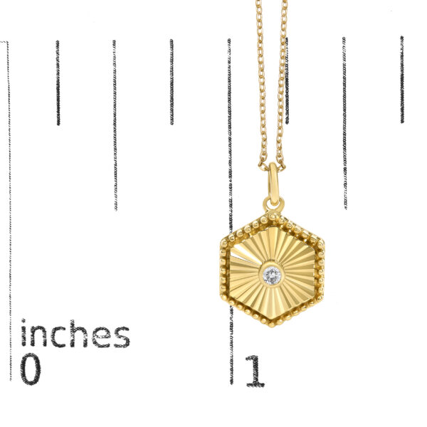 14K Yellow Gold Diamond Accent Fluted Hexagon Medallion Pendant Necklace - alternate view 4