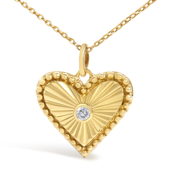14K Yellow Gold Diamond Accent Heart Fluted Medallion Pendant Necklace - alternate view 2