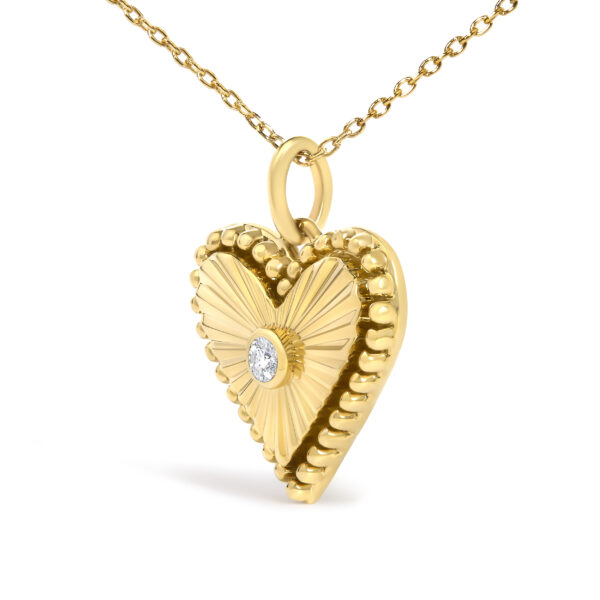 14K Yellow Gold Diamond Accent Heart Fluted Medallion Pendant Necklace - alternate view 3