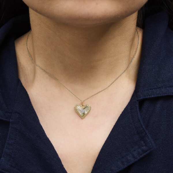 14K Yellow Gold Diamond Accent Heart Fluted Medallion Pendant Necklace - alternate view 5
