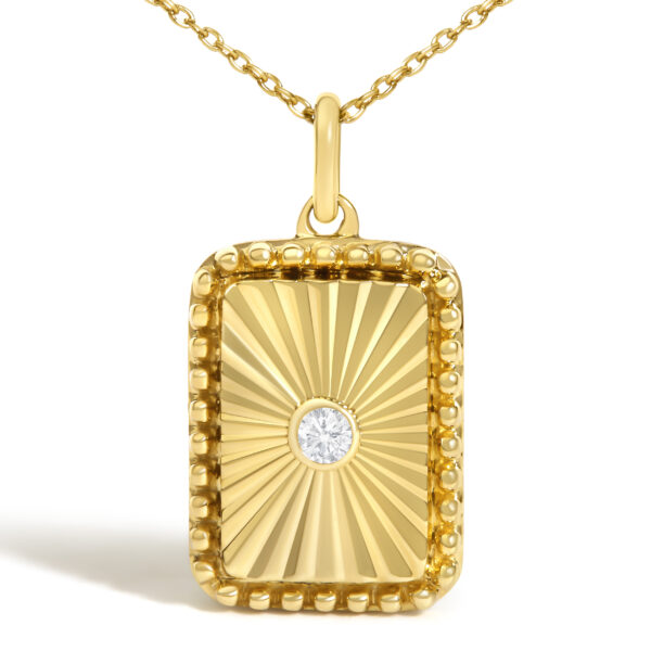14K Yellow Gold Diamond Accent Rectangular Fluted Medallion Pendant Necklace - alternate view 2