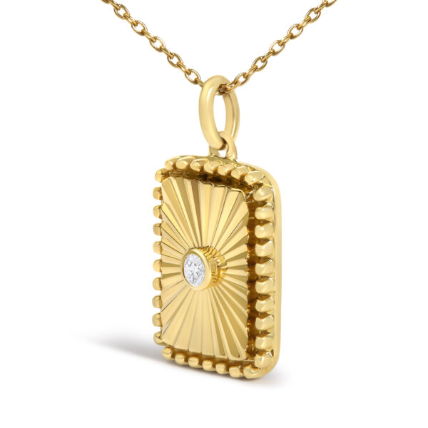 14K Yellow Gold Diamond Accent Rectangular Fluted Medallion Pendant Necklace - alternate view 3