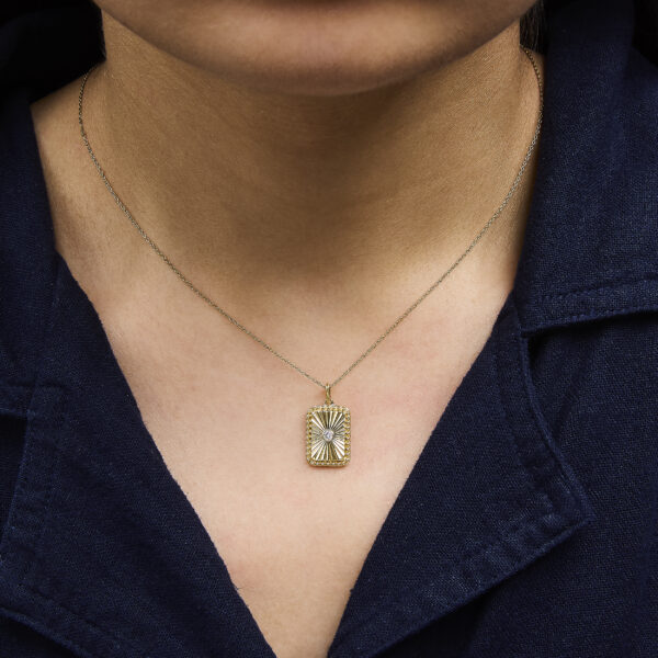 14K Yellow Gold Diamond Accent Rectangular Fluted Medallion Pendant Necklace - alternate view 5
