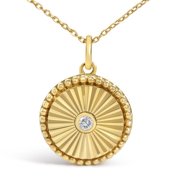 14K Yellow Gold Diamond Accent Circle Fluted Medallion Pendant Necklace - alternate view 2
