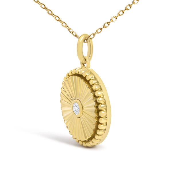 14K Yellow Gold Diamond Accent Circle Fluted Medallion Pendant Necklace - alternate view 3