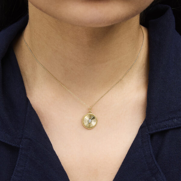 14K Yellow Gold Diamond Accent Circle Fluted Medallion Pendant Necklace - alternate view 5