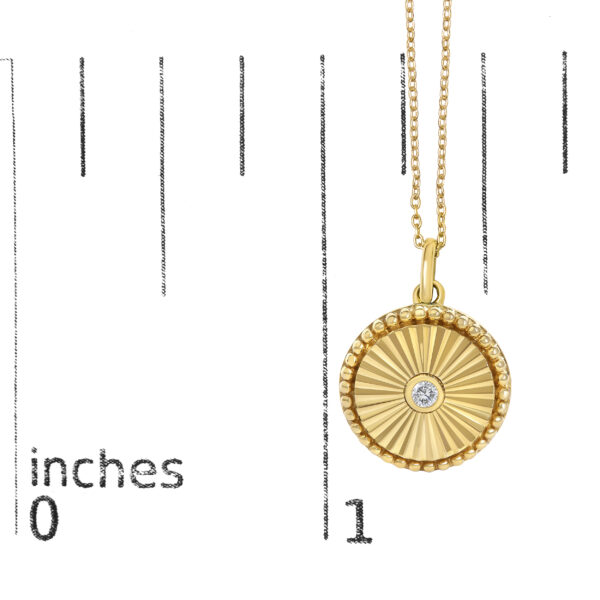 14K Yellow Gold Diamond Accent Circle Fluted Medallion Pendant Necklace - alternate view 4