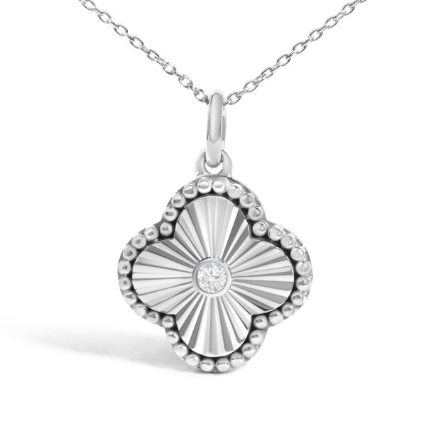 10K White Gold Diamond Accent Clover Fluted Pendant Necklace - alternate view 2