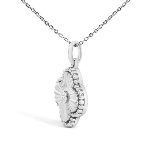 10K White Gold Diamond Accent Clover Fluted Pendant Necklace - alternate view 3