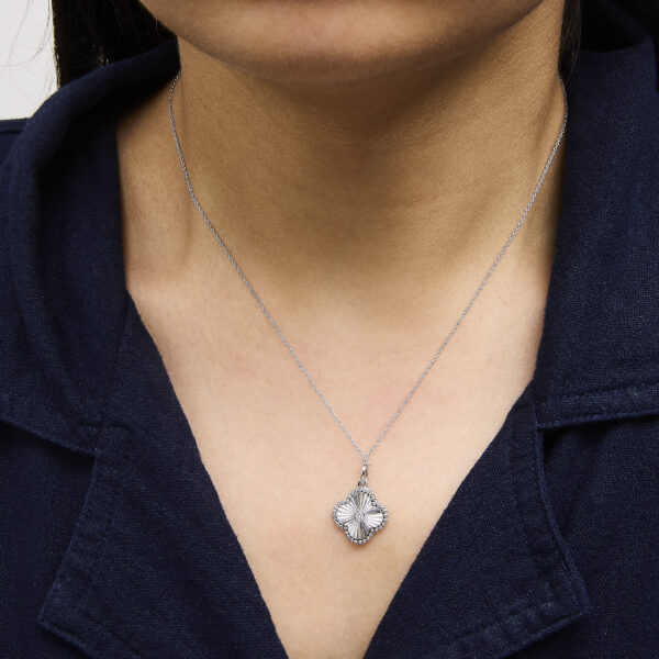 10K White Gold Diamond Accent Clover Fluted Pendant Necklace - alternate view 5