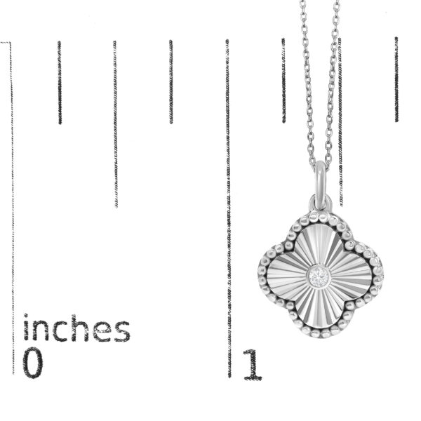 10K White Gold Diamond Accent Clover Fluted Pendant Necklace - alternate view 4