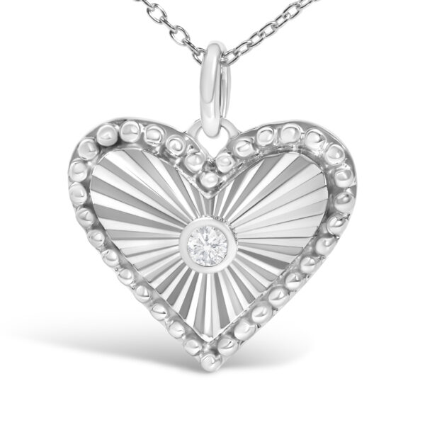 10K White Gold Diamond Accent Heart Fluted Medallion Pendant Necklace - alternate view 2