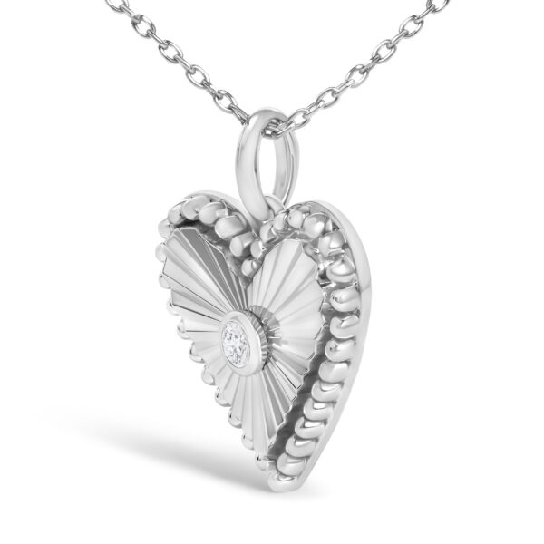 10K White Gold Diamond Accent Heart Fluted Medallion Pendant Necklace - alternate view 3