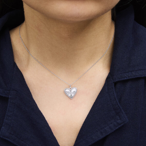 10K White Gold Diamond Accent Heart Fluted Medallion Pendant Necklace - alternate view 5