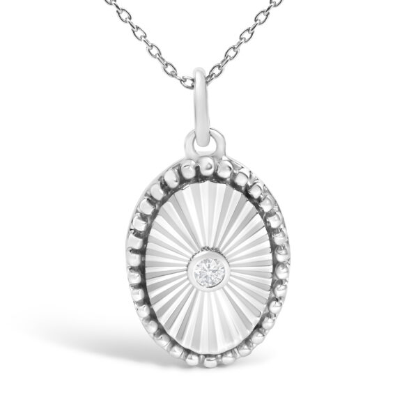 10K White Gold Diamond Accent Oval Fluted Medallion Pendant Necklace - alternate view 2