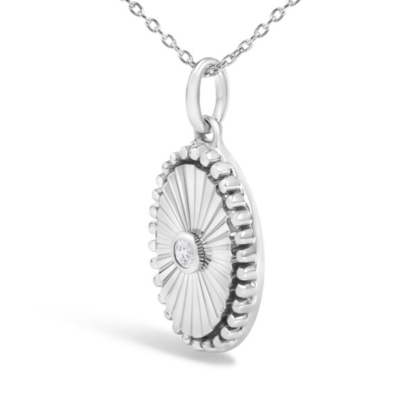 10K White Gold Diamond Accent Oval Fluted Medallion Pendant Necklace - alternate view 3