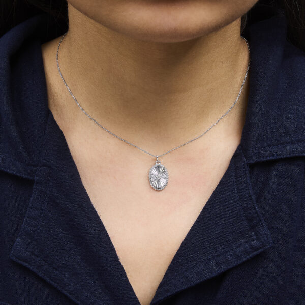 10K White Gold Diamond Accent Oval Fluted Medallion Pendant Necklace - alternate view 5