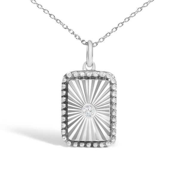 10K White Gold Diamond Accent Rectangular Shape Medallion Pendant Necklace - alternate view 2