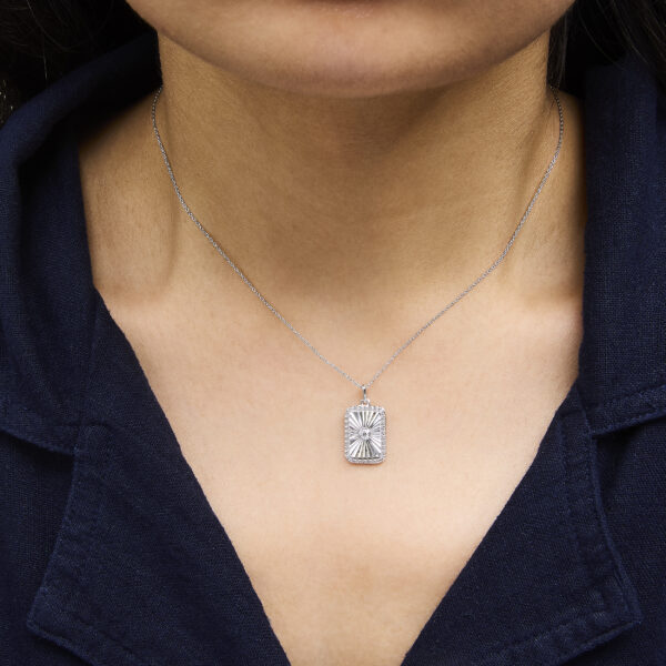 10K White Gold Diamond Accent Rectangular Shape Medallion Pendant Necklace - alternate view 5