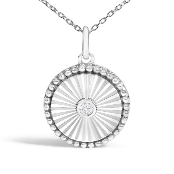 10K White Gold Diamond Accent Round Fluted Medallion Pendant Necklace - alternate view 2