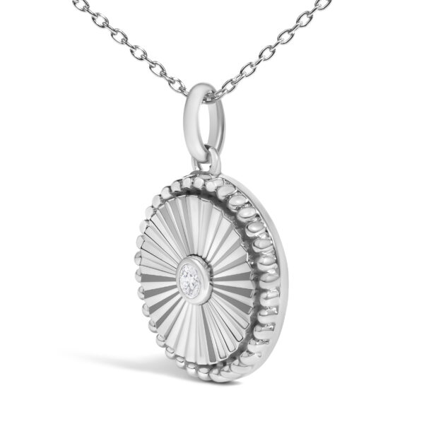 10K White Gold Diamond Accent Round Fluted Medallion Pendant Necklace - alternate view 3