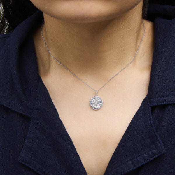 10K White Gold Diamond Accent Round Fluted Medallion Pendant Necklace - alternate view 5