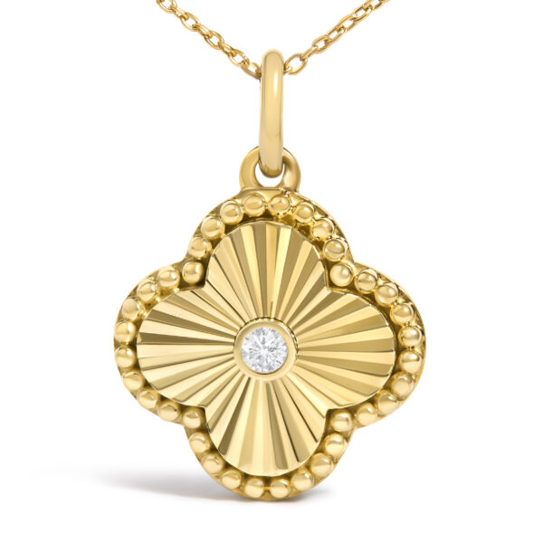 10K Yellow Gold Diamond Accent Clover Fluted Pendant Necklace - alternate view 2