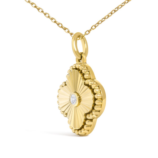 10K Yellow Gold Diamond Accent Clover Fluted Pendant Necklace - alternate view 3