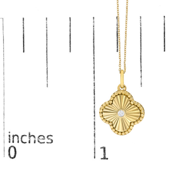 10K Yellow Gold Diamond Accent Clover Fluted Pendant Necklace - alternate view 4
