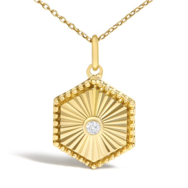 10K Yellow Gold Diamond Accent Hexagonal Fluted Medallion Pendant Necklace - alternate view 2