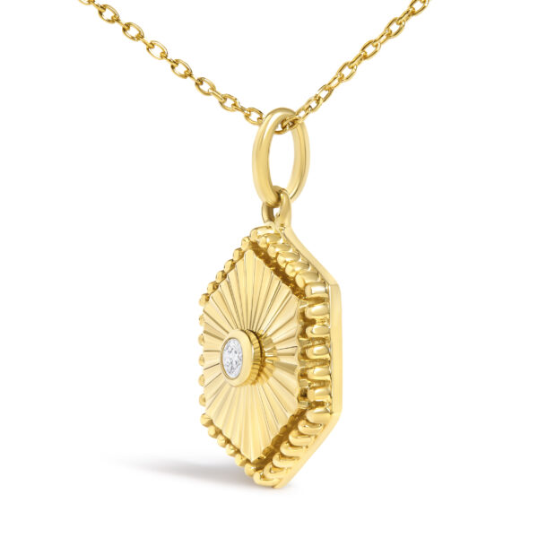 10K Yellow Gold Diamond Accent Hexagonal Fluted Medallion Pendant Necklace - alternate view 3