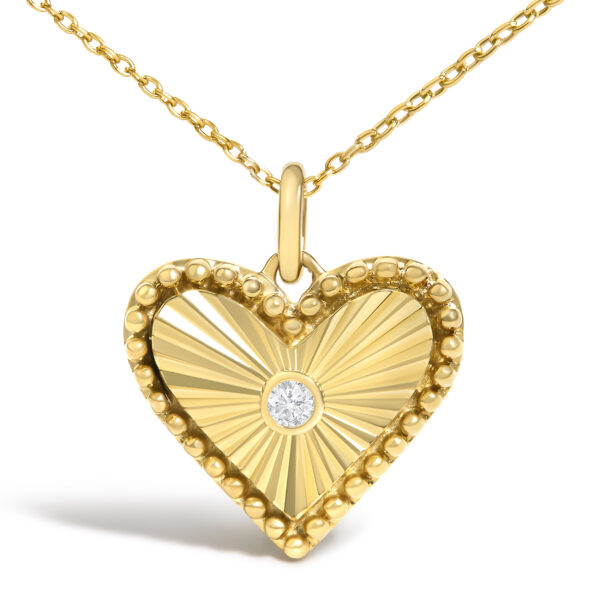 10K Yellow Gold Diamond Accent Heart Medallion Fluted Pendant Necklace - alternate view 2