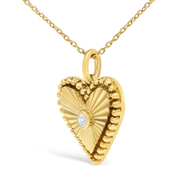 10K Yellow Gold Diamond Accent Heart Medallion Fluted Pendant Necklace - alternate view 3