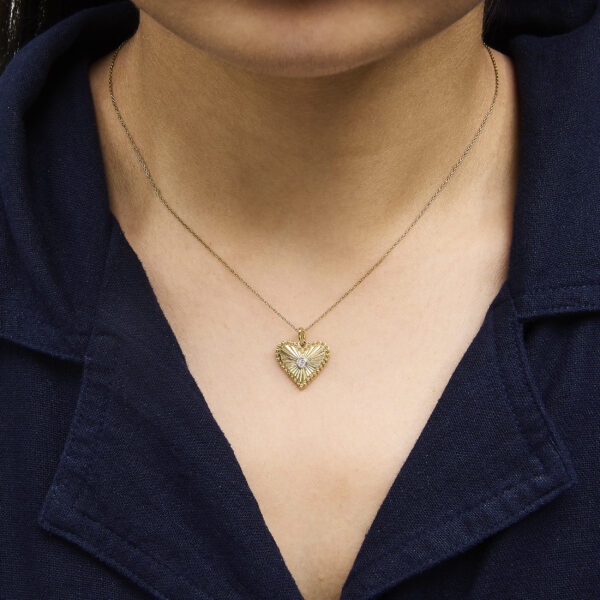 10K Yellow Gold Diamond Accent Heart Medallion Fluted Pendant Necklace - alternate view 5