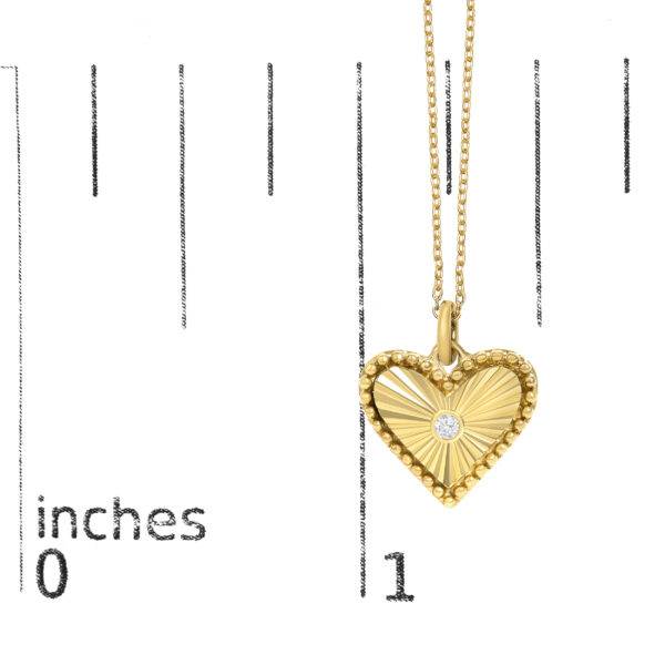 10K Yellow Gold Diamond Accent Heart Medallion Fluted Pendant Necklace - alternate view 4