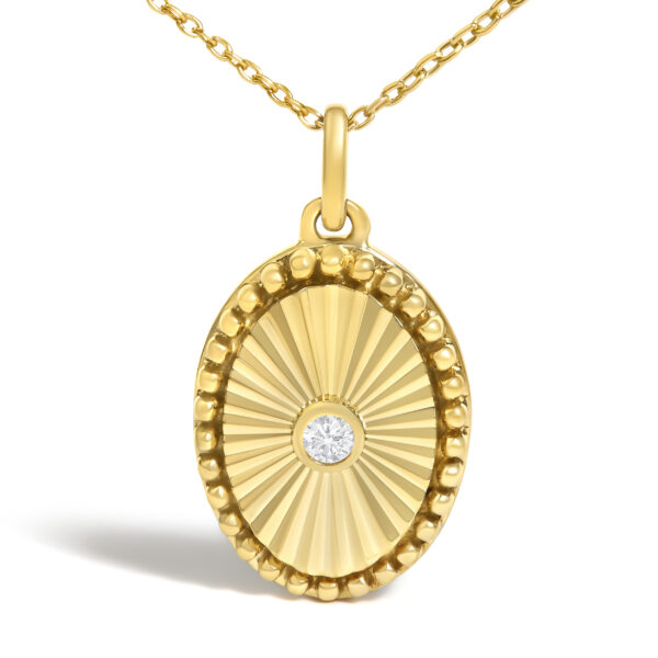 10K Yellow Gold Diamond Accent Oval Fluted Medallion Pendant Necklace - alternate view 2