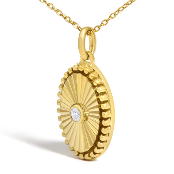 10K Yellow Gold Diamond Accent Oval Fluted Medallion Pendant Necklace - alternate view 3