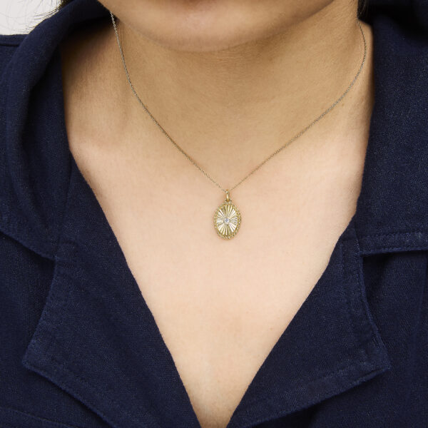 10K Yellow Gold Diamond Accent Oval Fluted Medallion Pendant Necklace - alternate view 5