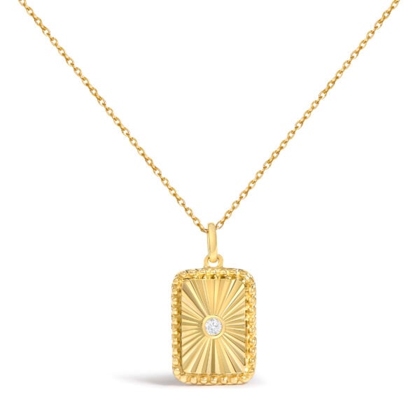 10K Yellow Gold Diamond Accent Rectangular Fluted Medallion Pendant Necklace