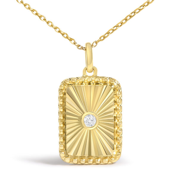 10K Yellow Gold Diamond Accent Rectangular Fluted Medallion Pendant Necklace - alternate view 2