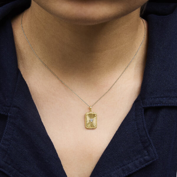 10K Yellow Gold Diamond Accent Rectangular Fluted Medallion Pendant Necklace - alternate view 5