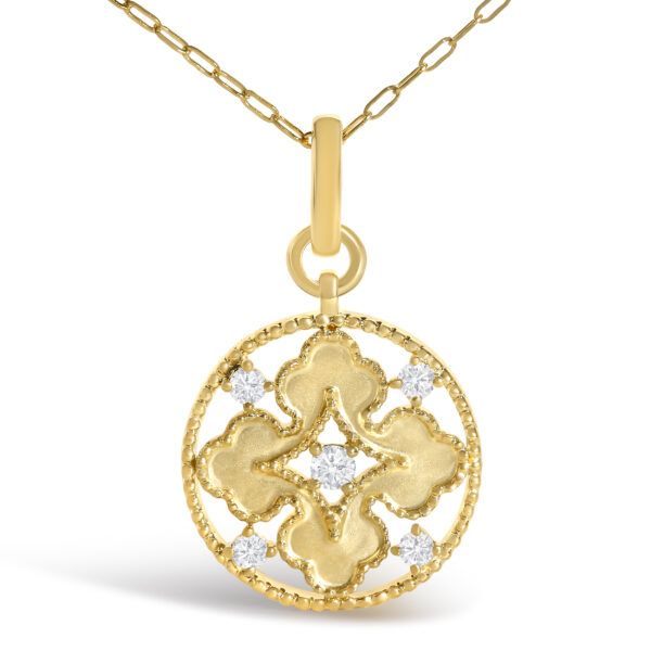 10K Yellow Gold 1/5 Cttw Diamond Openwork Medallion Pendant Necklace - alternate view 2