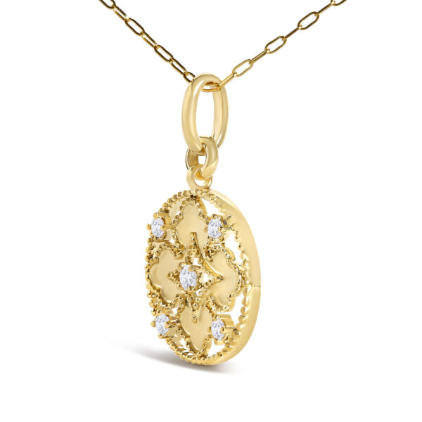 10K Yellow Gold 1/5 Cttw Diamond Openwork Medallion Pendant Necklace - alternate view 3